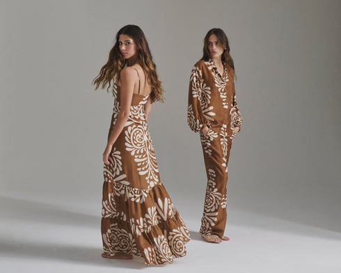 Julieta Cotton Silk Maxi Dress / Brown Arabesque